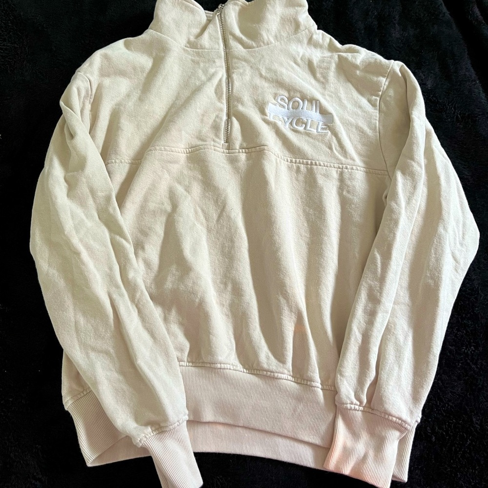 Cream color soul cycle quarter zip size medium logo sweater